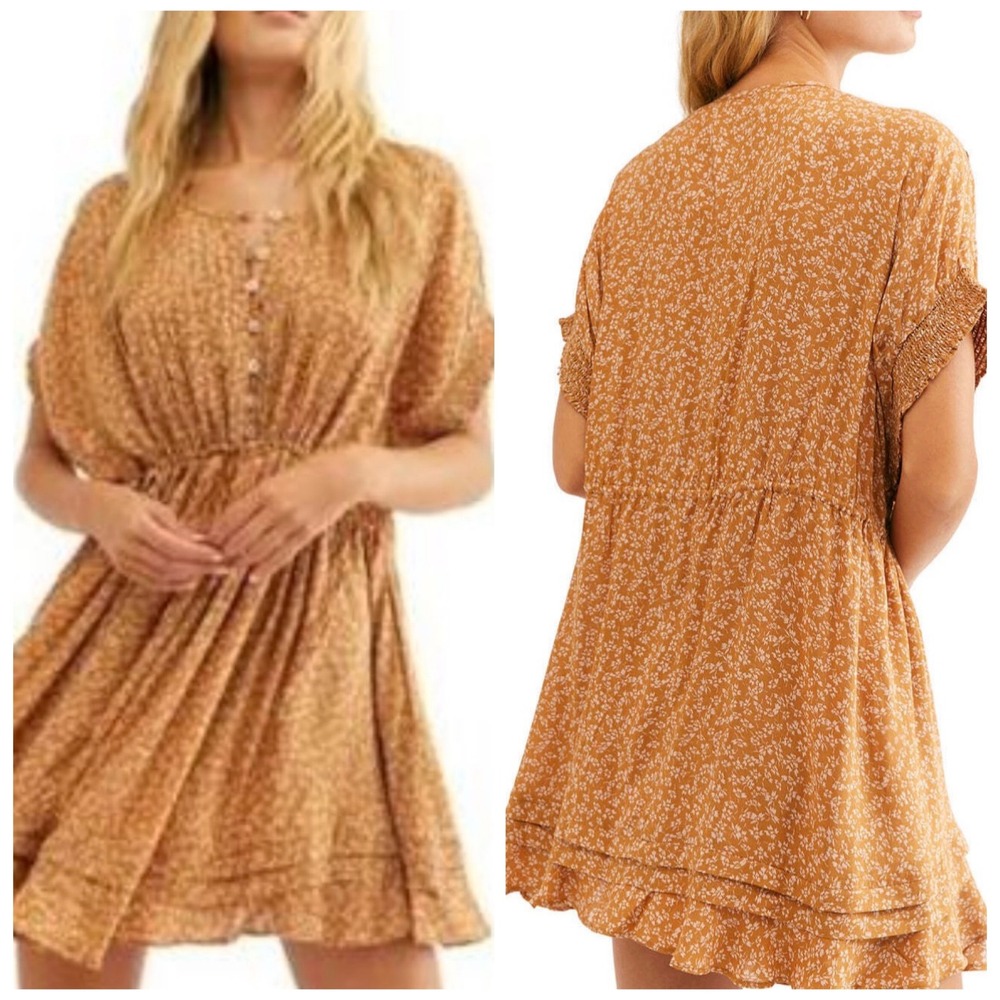 Free People One Fine Day Mini Dress Women S Brown Floral Cottagecore Pleated